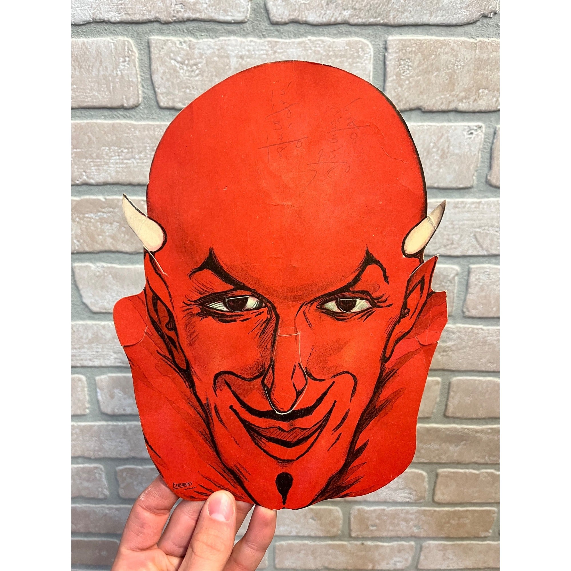 RARE Vintage Halloween Die Cut Cardboard DEVIL SATAN MASK EMERICK’S Buffalo, NY