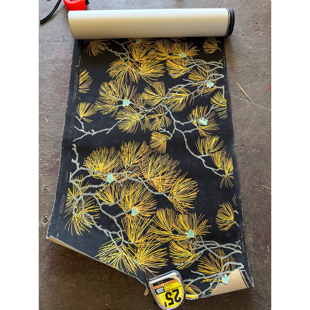 Vintage Pine Needles Black Wallpaper Roll For Crafting Black & Gold