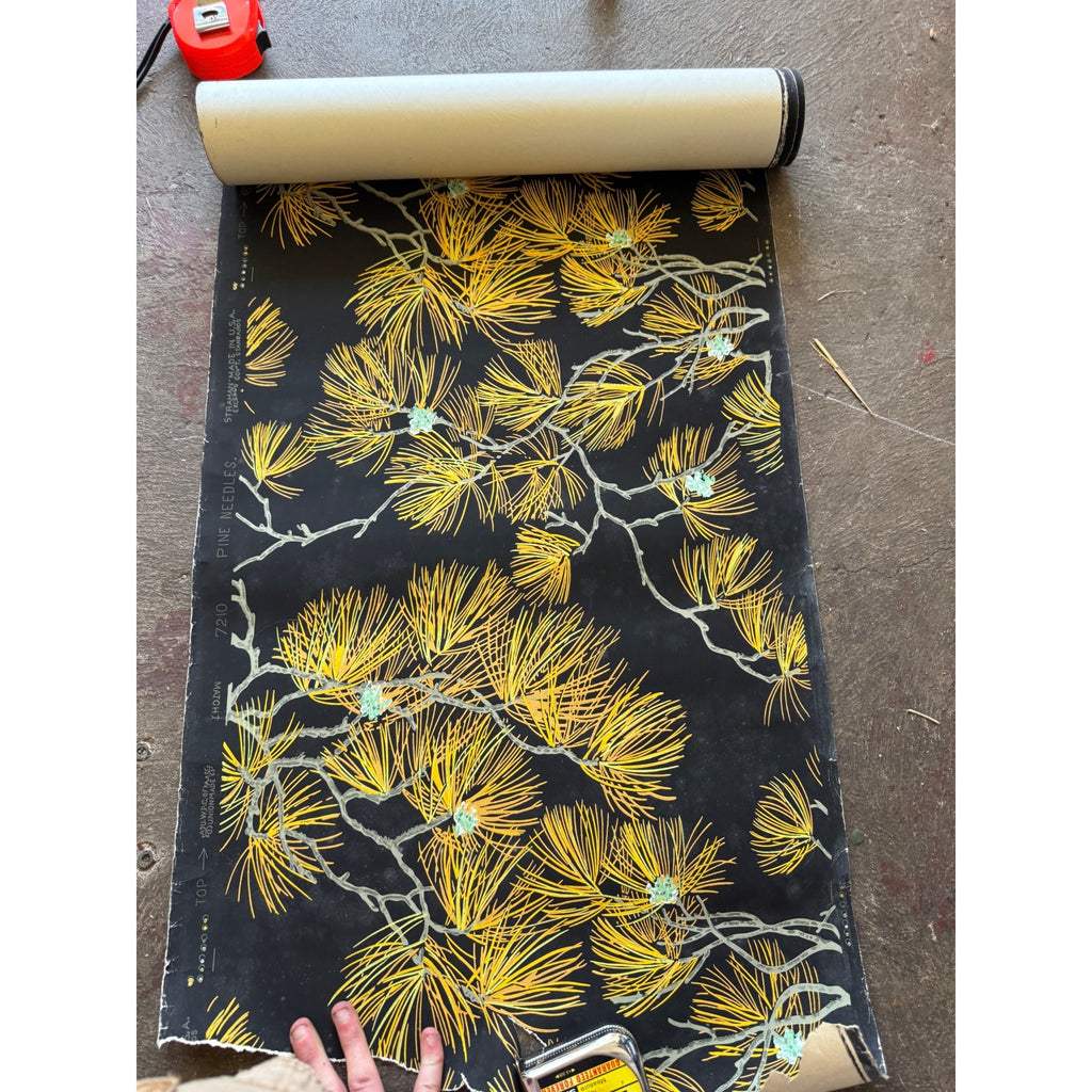 Vintage Pine Needles Black Wallpaper Roll For Crafting Black & Gold