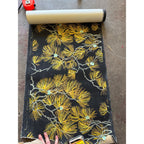 Vintage Pine Needles Black Wallpaper Roll For Crafting Black & Gold