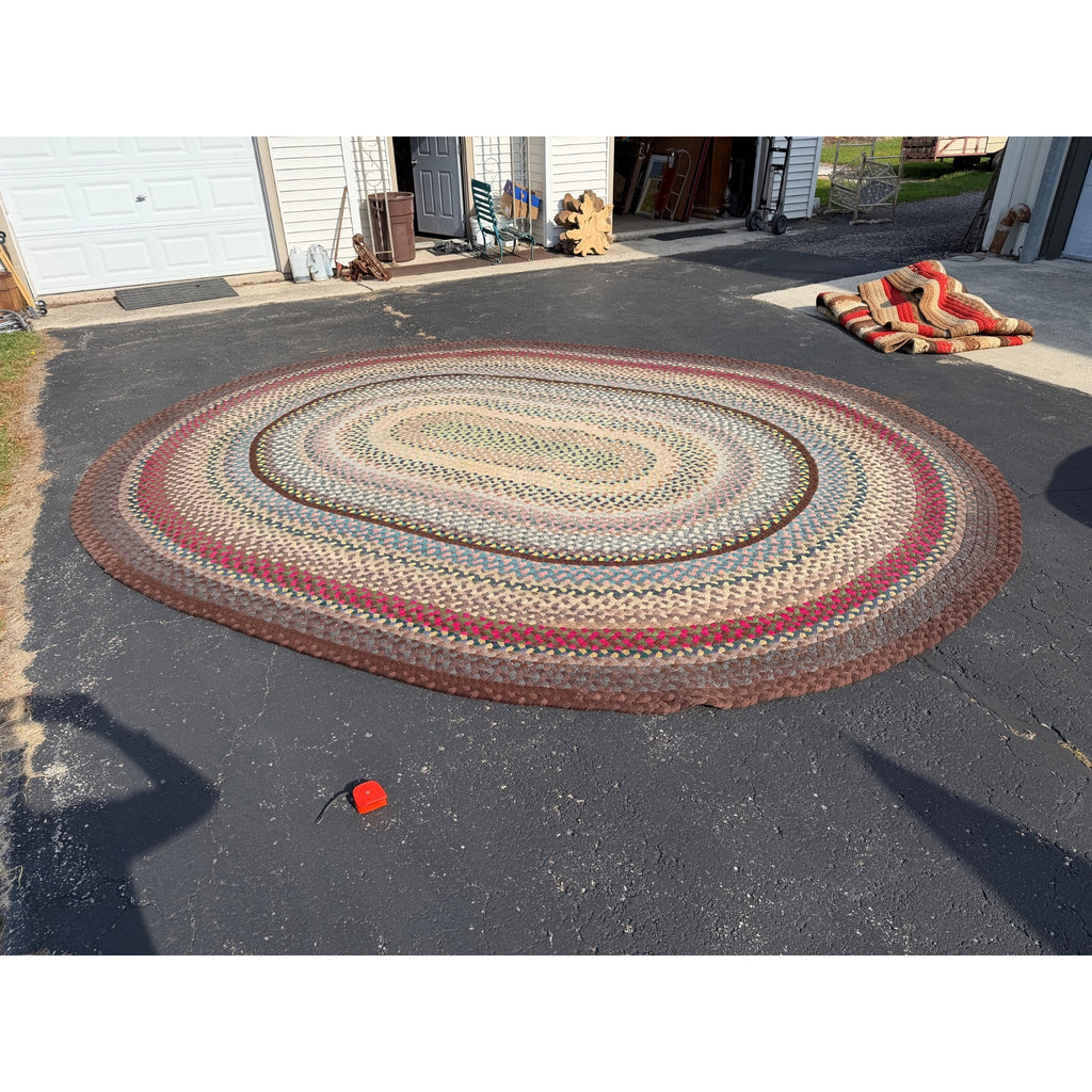Antique Large Handmade Primitive Braided Area Floor Rug 12' x 15' Primitive Farmhouse