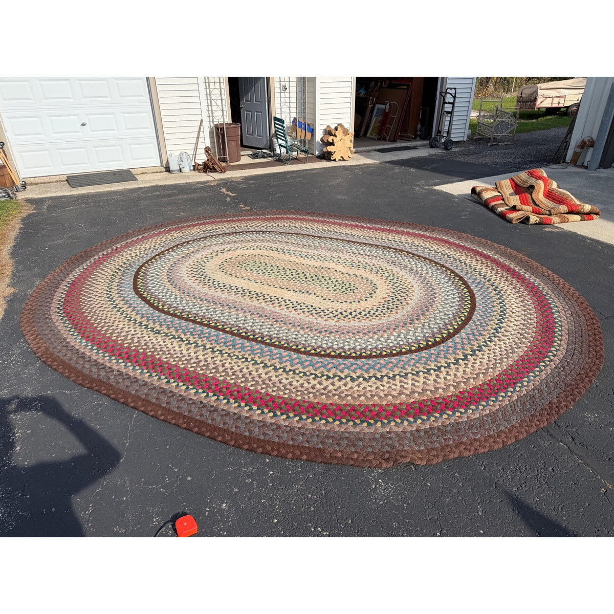 Antique Large Handmade Primitive Braided Area Floor Rug 12' x 15' Primitive Farmhouse