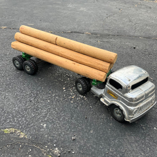 Vintage Structo Log Carrier Semi Truck Hauler Trailer Pressed Steel Toy