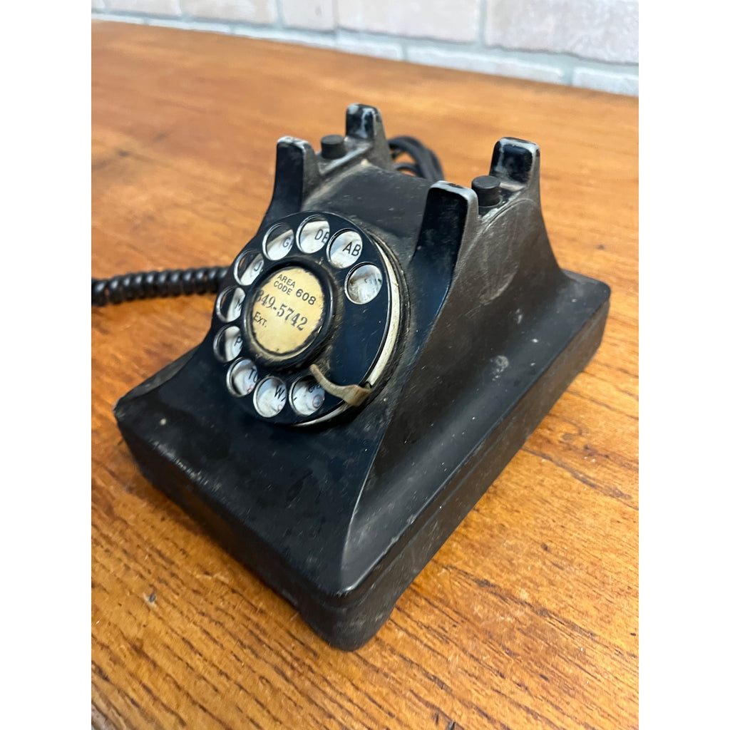 Vintage 1940s Western Electric Metal Rotary Telephone Black Desk Phone