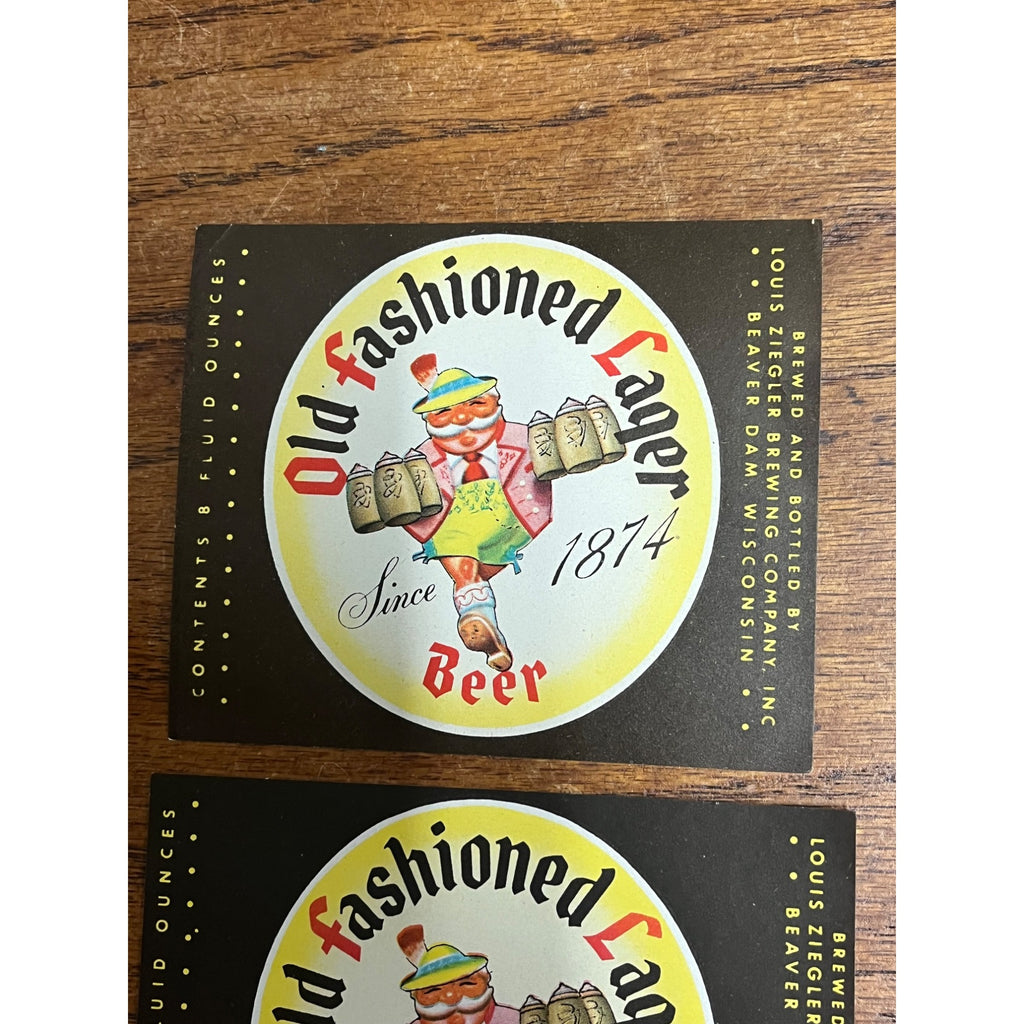 Louis Ziegler Old Fashioned Lager Beer Bottle Labels 8oz & 12oz Beaver Dam Wis