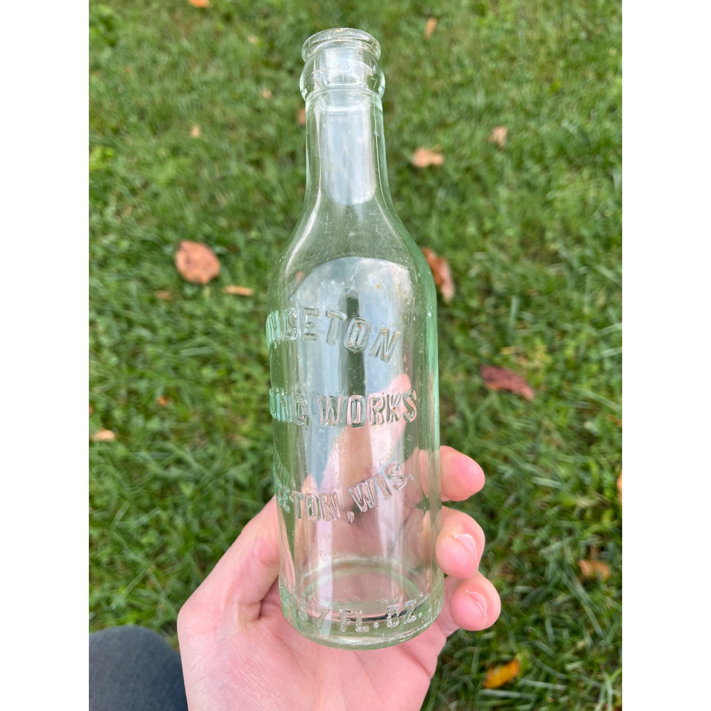 Princeton WI Beer Soda Bottle Princeton Bottling Works embossed 1933 clear