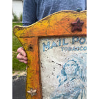 Antique Handmade Americana Folk Art Frame w/ Mail Pouch Indian Tin Sign Tobacco