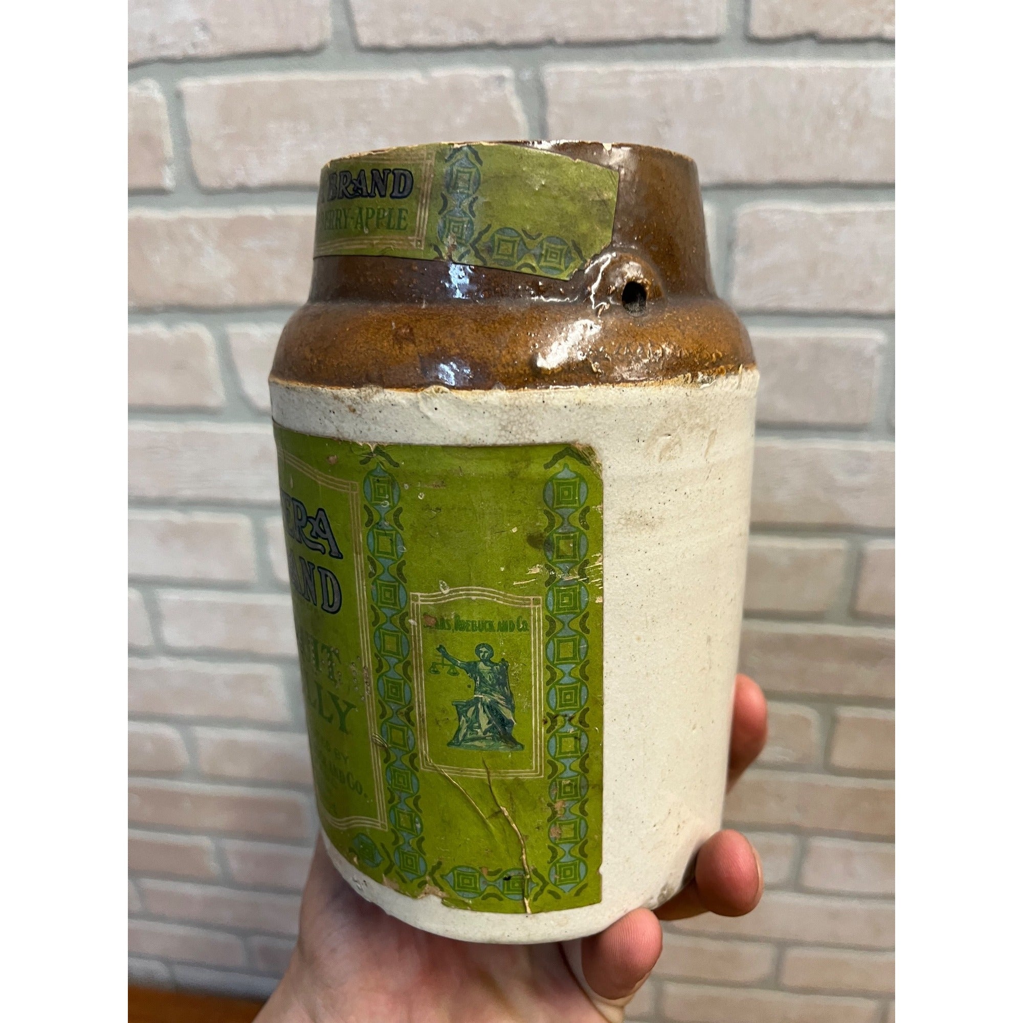 Antique Sears Roebuck Rivera Brand Jelly Jam Stoneware Crock Advertising Primitive Farmhouse
