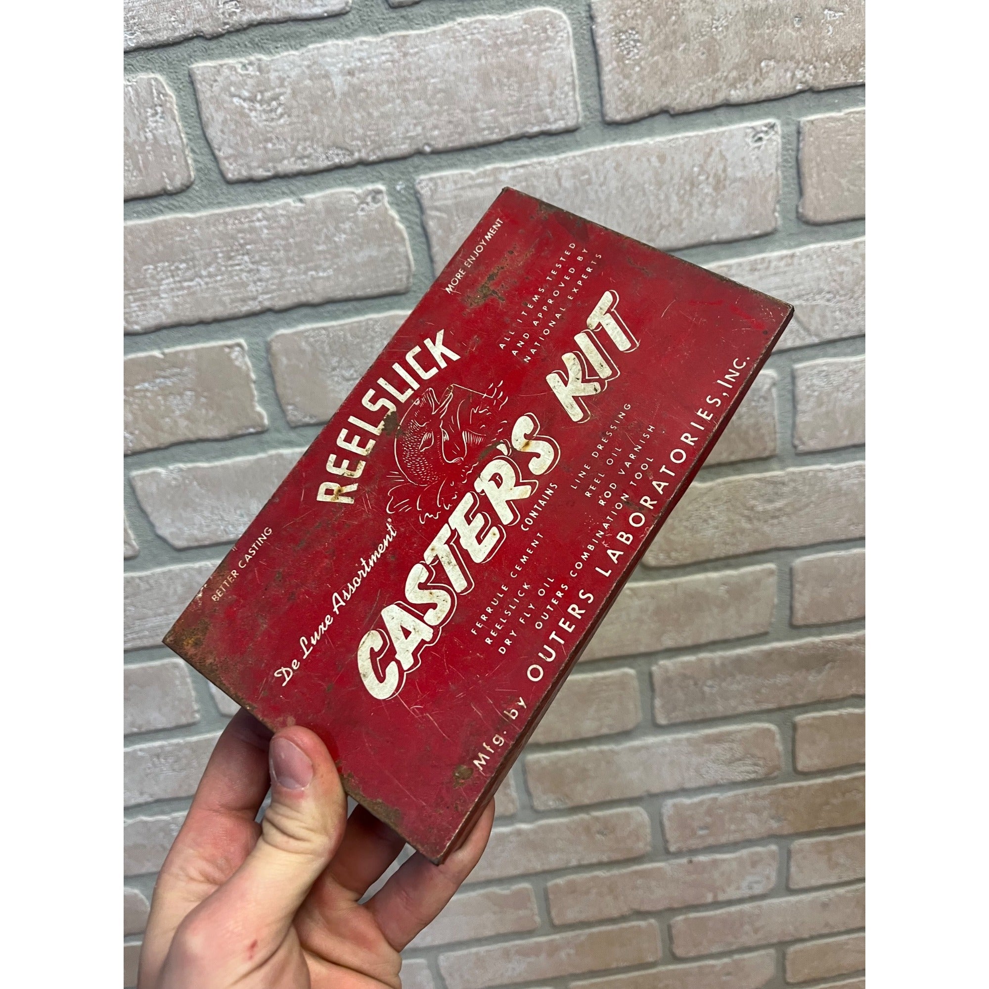 Vintage Reelslick Caster's Kit De Luxe Outers Laboratories Tin Advertising Fish