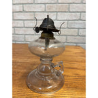 Antique Victorian Clear Glass Finger Oil Lamp Kerosene Lamp w Brass Burner 7"