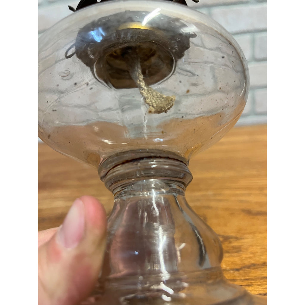 Antique Victorian Clear Glass Finger Oil Lamp Kerosene Lamp w Brass Burner 7"