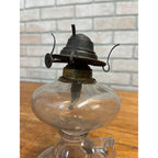 Antique Victorian Clear Glass Finger Oil Lamp Kerosene Lamp w Brass Burner 7"