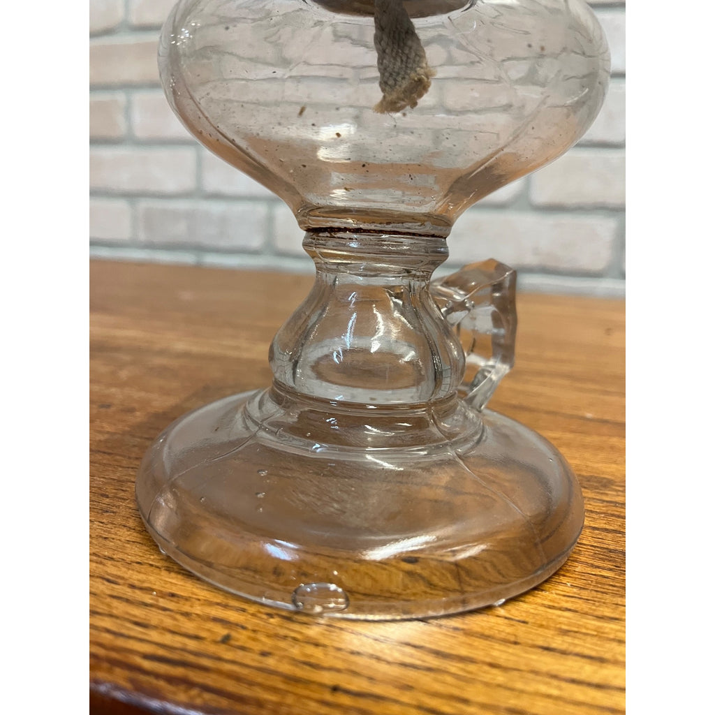 Antique Victorian Clear Glass Finger Oil Lamp Kerosene Lamp w Brass Burner 7"