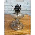 Antique Victorian Clear Glass Finger Oil Lamp Kerosene Lamp w Brass Burner 7"