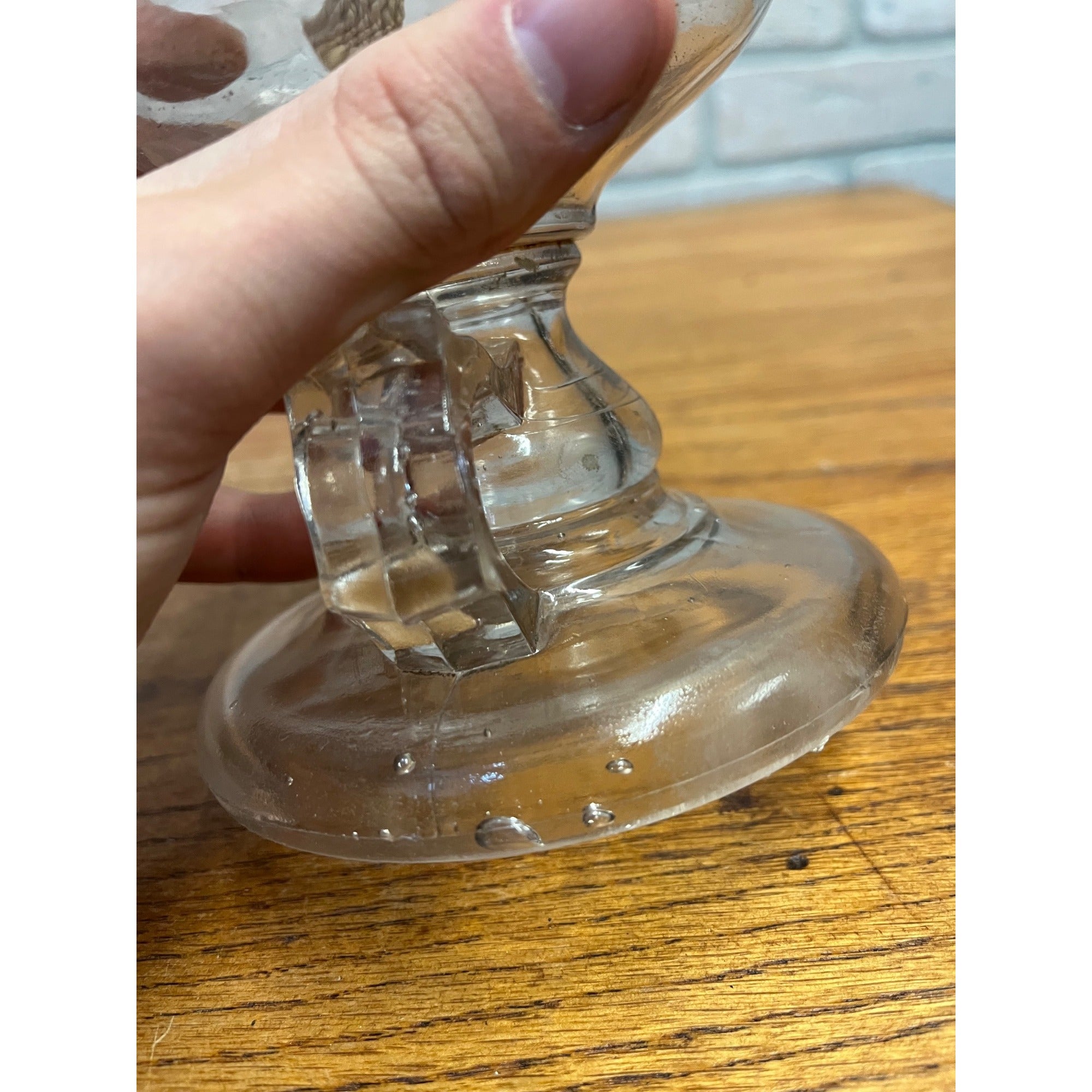 Antique Victorian Clear Glass Finger Oil Lamp Kerosene Lamp w Brass Burner 7"