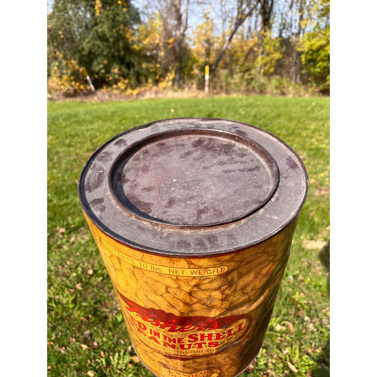 Vintage 1930s Fisher's Salted Peanuts Large 10lb Advertising Tin Can St Paul MN