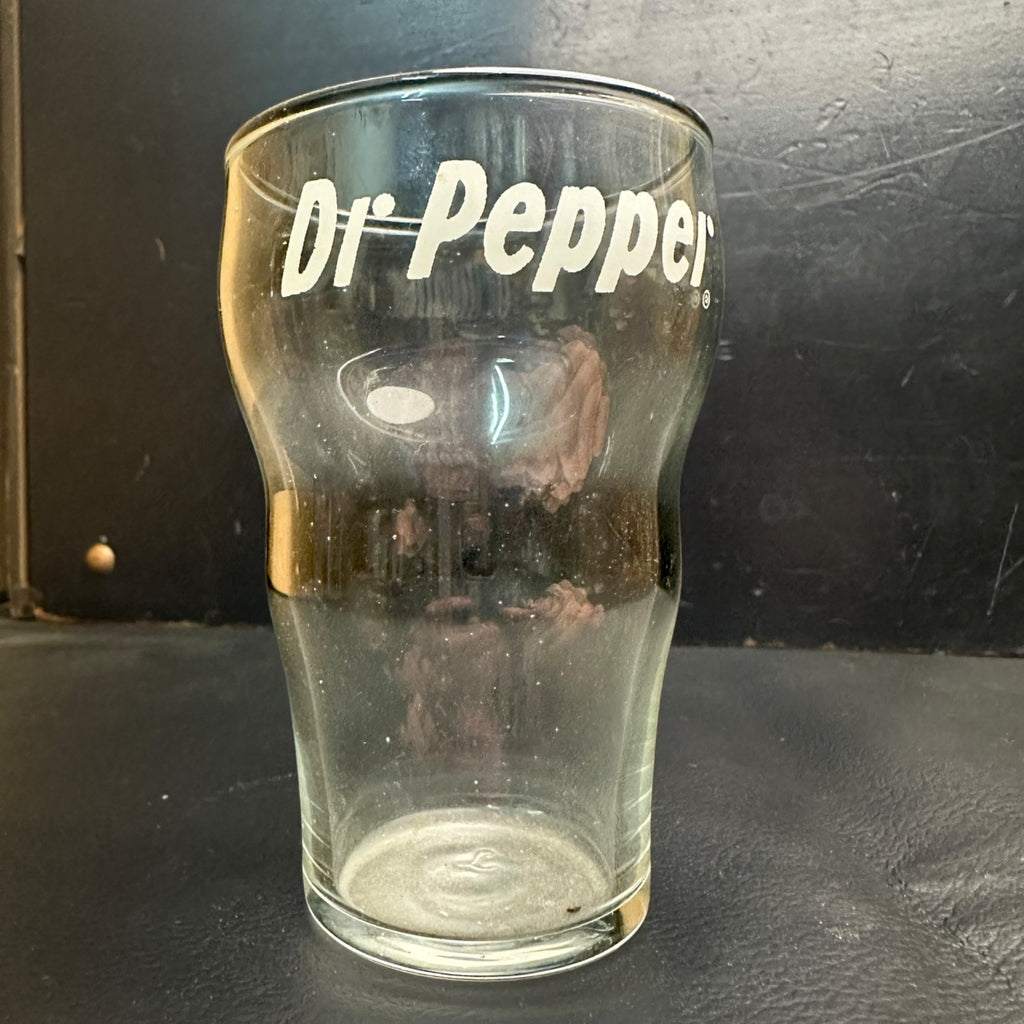 Vintage Dr Pepper Soda Fountain Glass Curved White ACL