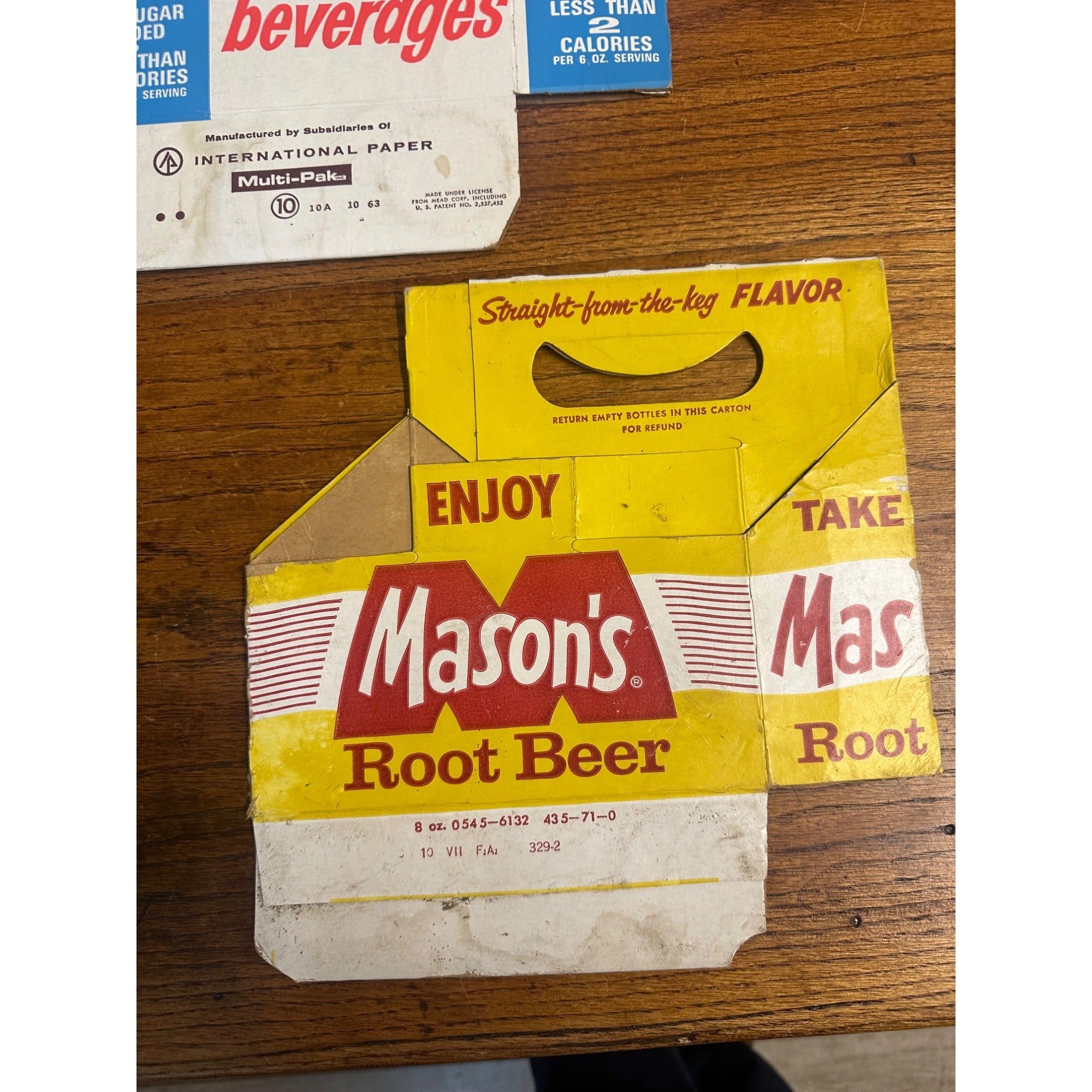 Mason's Root Beer Diet Cardboard Carrier Six Pack Carton Bottle 6-Pack Cases Vintage