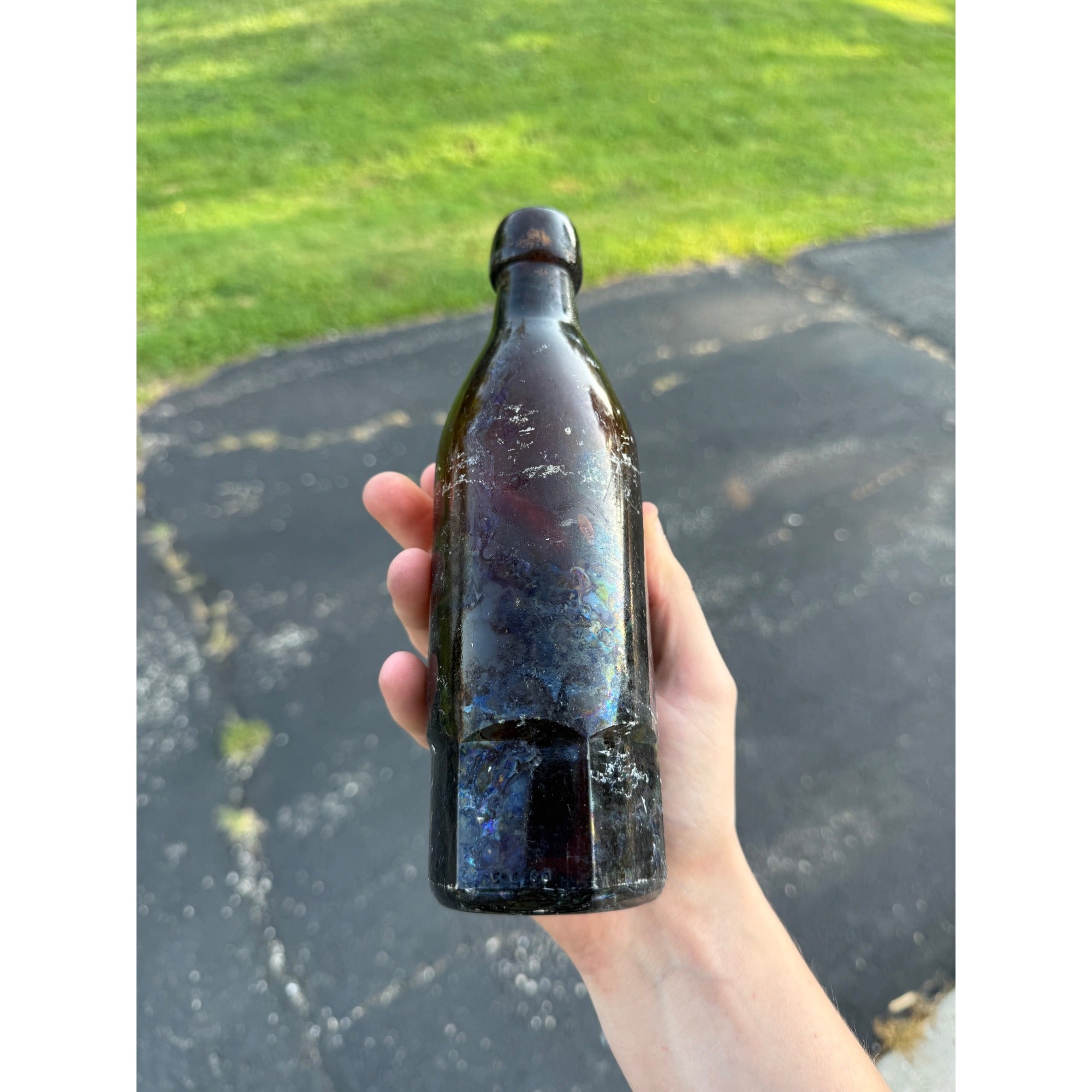 1800s Gutsch Brew Co Sheboygan WI Brown Blob Top Beer Bottle W Hexagonal Base