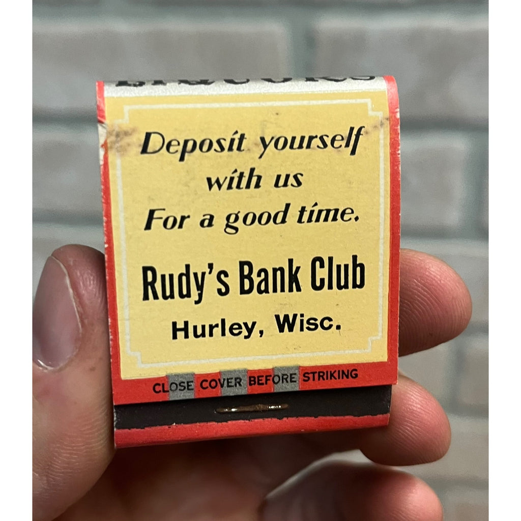 Vintage 1930s Rudy's Bank Club Tavern Bar - Hurley Wisconsin - FULL Matchbook WI