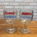 Vintage Pair Hamm’s Beer Goblet Thumbprint Heavy Stemmed Schooner Glass 6" Barware