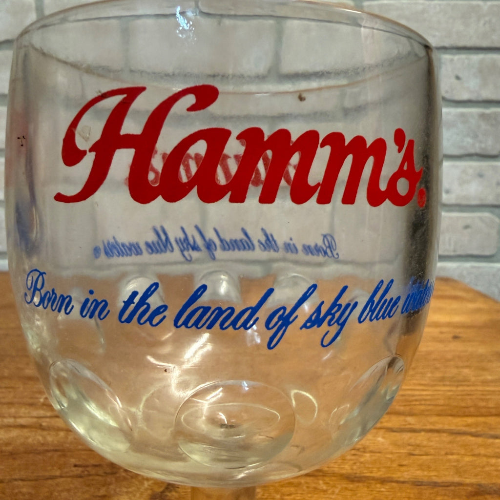 Vintage Pair Hamm’s Beer Goblet Thumbprint Heavy Stemmed Schooner Glass 6" Barware