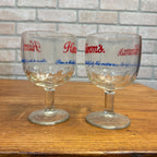 Vintage Pair Hamm’s Beer Goblet Thumbprint Heavy Stemmed Schooner Glass 6" Barware