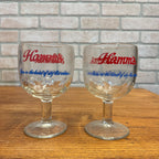 Vintage Pair Hamm’s Beer Goblet Thumbprint Heavy Stemmed Schooner Glass 6" Barware