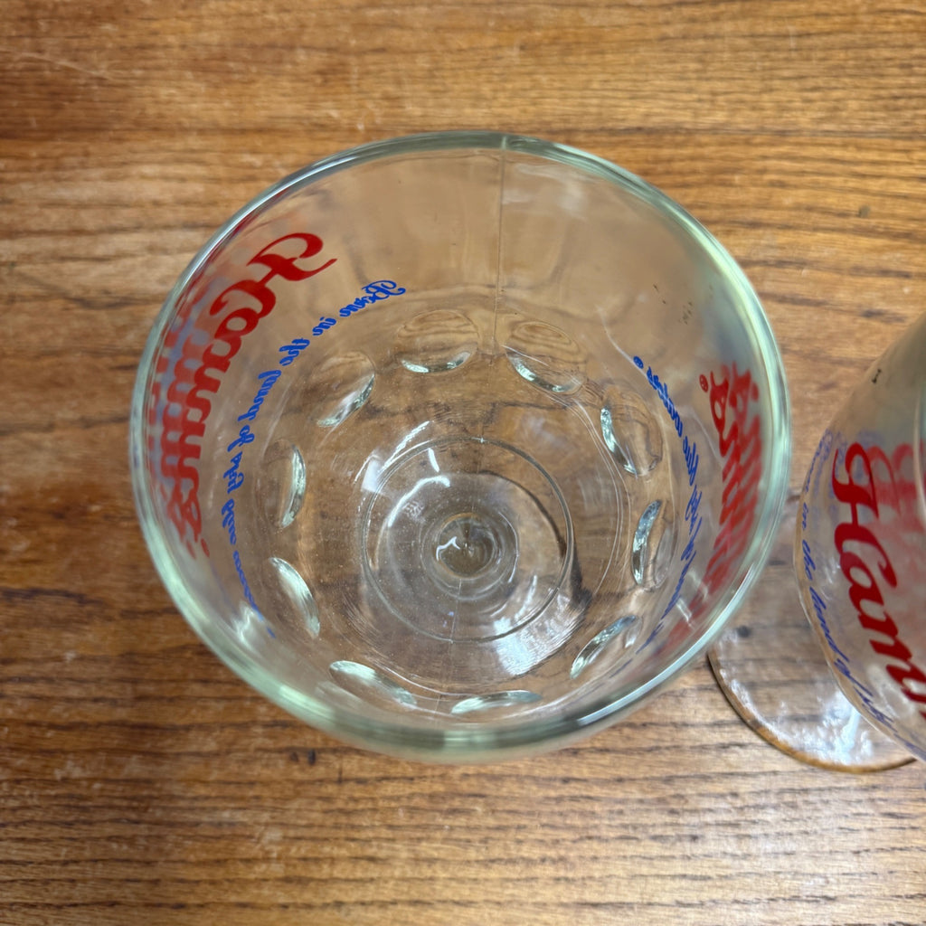 Vintage Pair Hamm’s Beer Goblet Thumbprint Heavy Stemmed Schooner Glass 6" Barware
