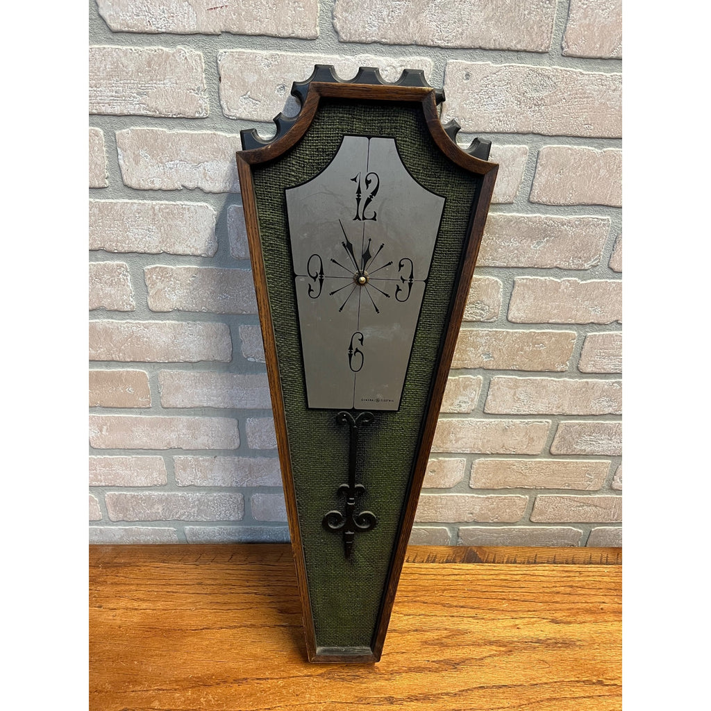 RARE Vintage General Electric Mid-Century Wall Clock Gothic Coffin GE "Spanish"