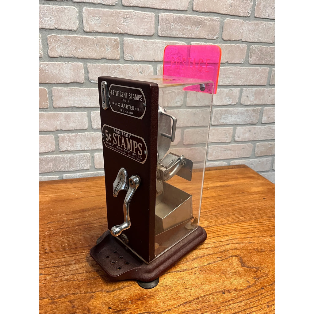 Vintage Schermack Model 310 Visible Coin Op 5 Cent Stamp Machine w/ Topper
