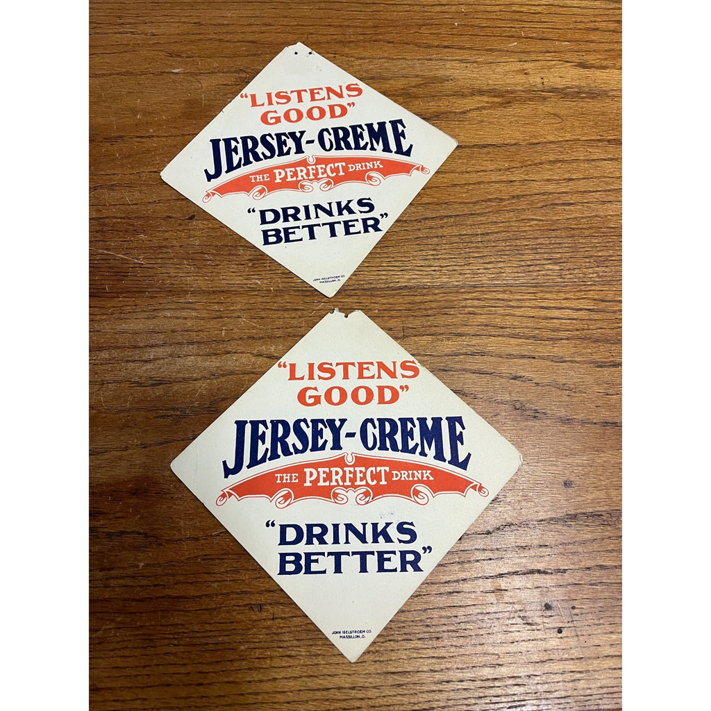 Vintage 1930s Jersey Creme Soda Advertising Cardstock Fan Pull Signs Lot (2)