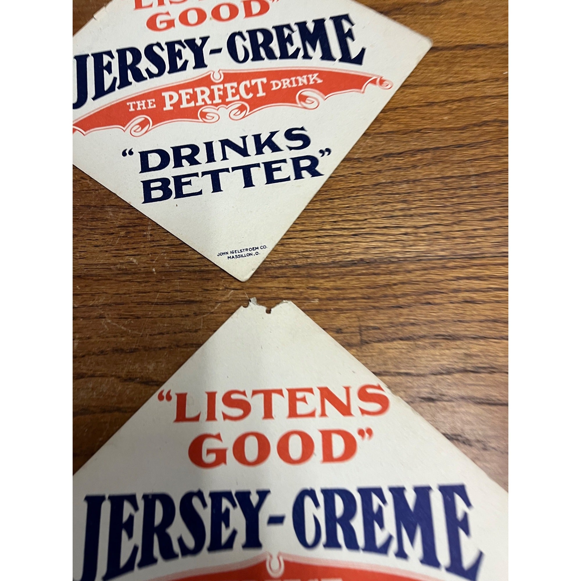 Vintage 1930s Jersey Creme Soda Advertising Cardstock Fan Pull Signs Lot (2)