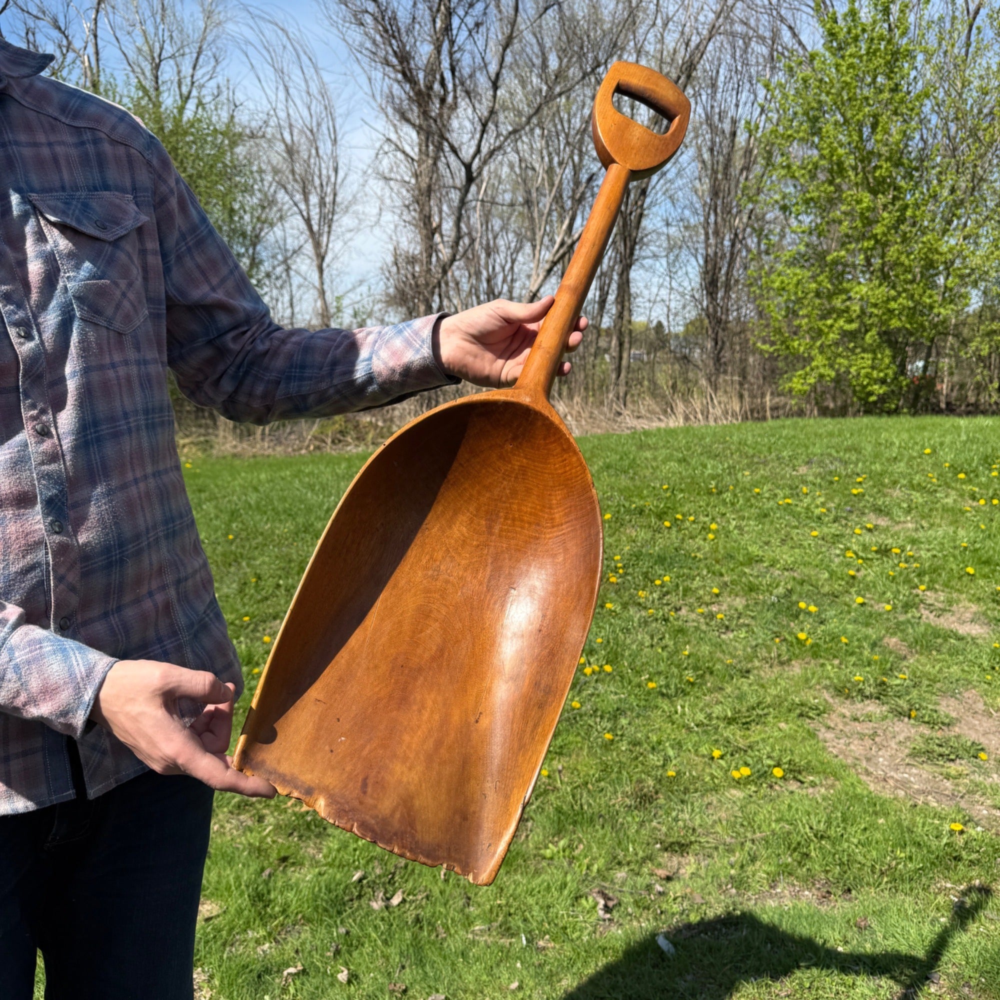 Antique Primitive Hand Carved Wooden Grain Scoop Shovel Farm Tool Rustic Decor