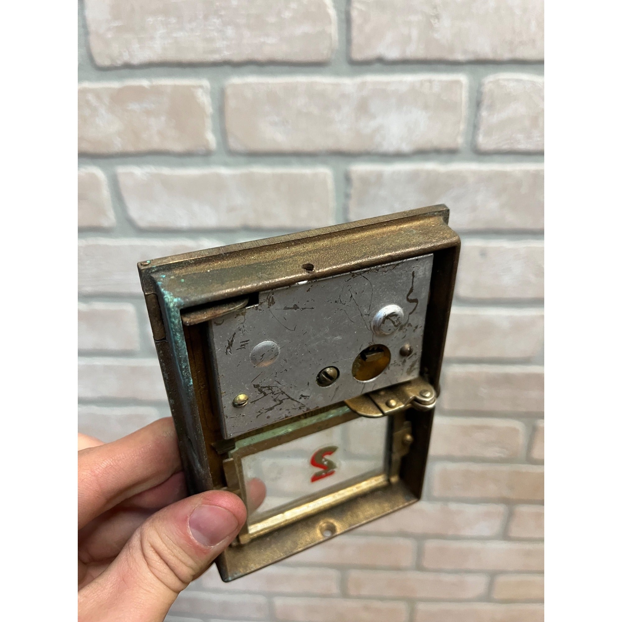 Antique Solid Brass US Post Office Eagle Box Door Corbin 2 Dial Combination #2