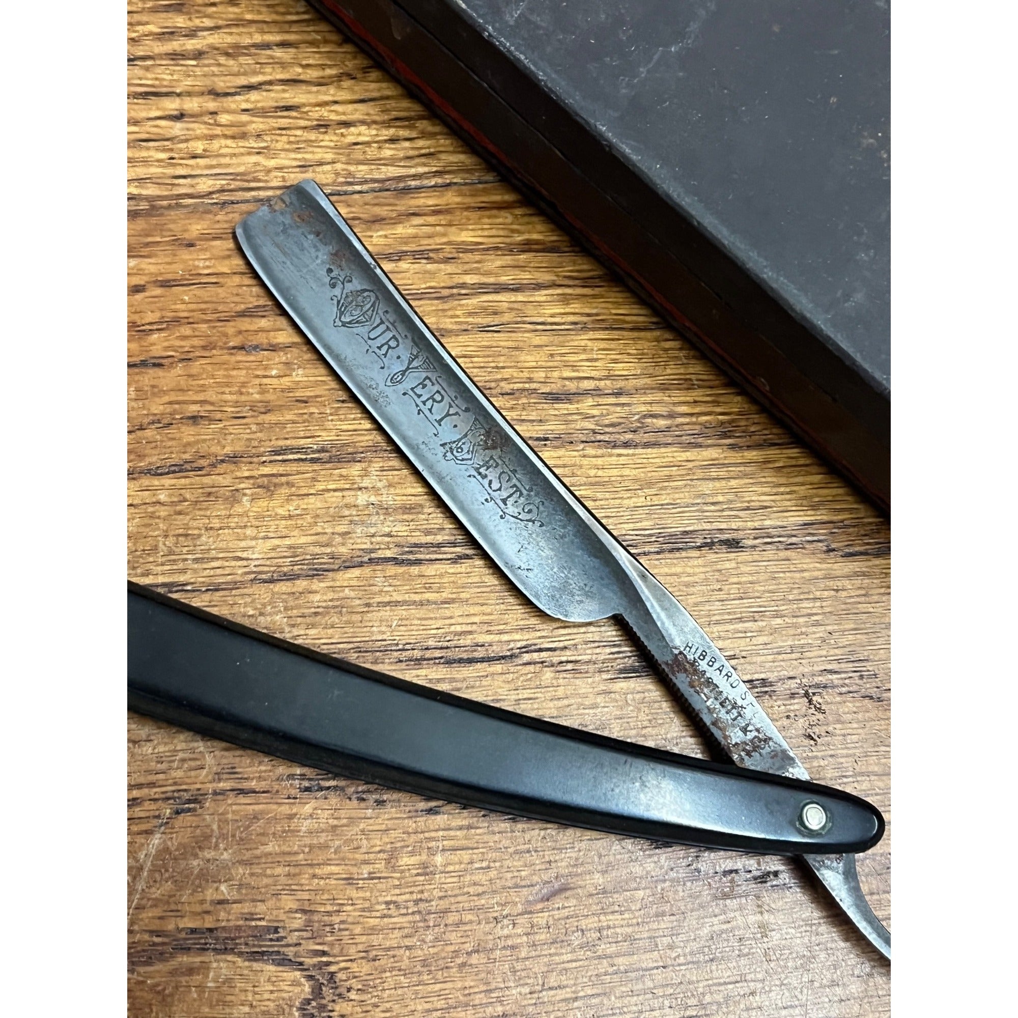 Antique Straight Razor Hone Case Travel Strop Wood Leather Stone