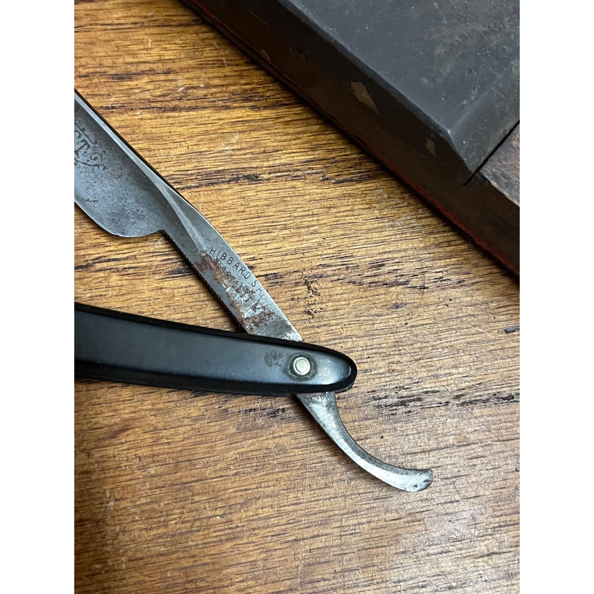 Antique Straight Razor Hone Case Travel Strop Wood Leather Stone