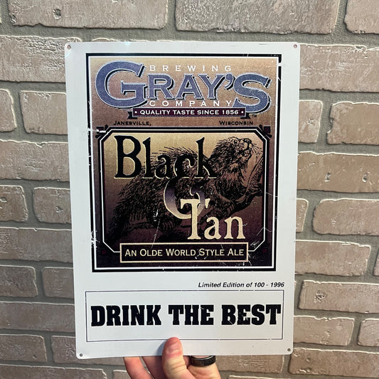 Vintage 1996 Gray's Brewing Co. Black & Tan Beer Bar Sign Janesville Wisconsin