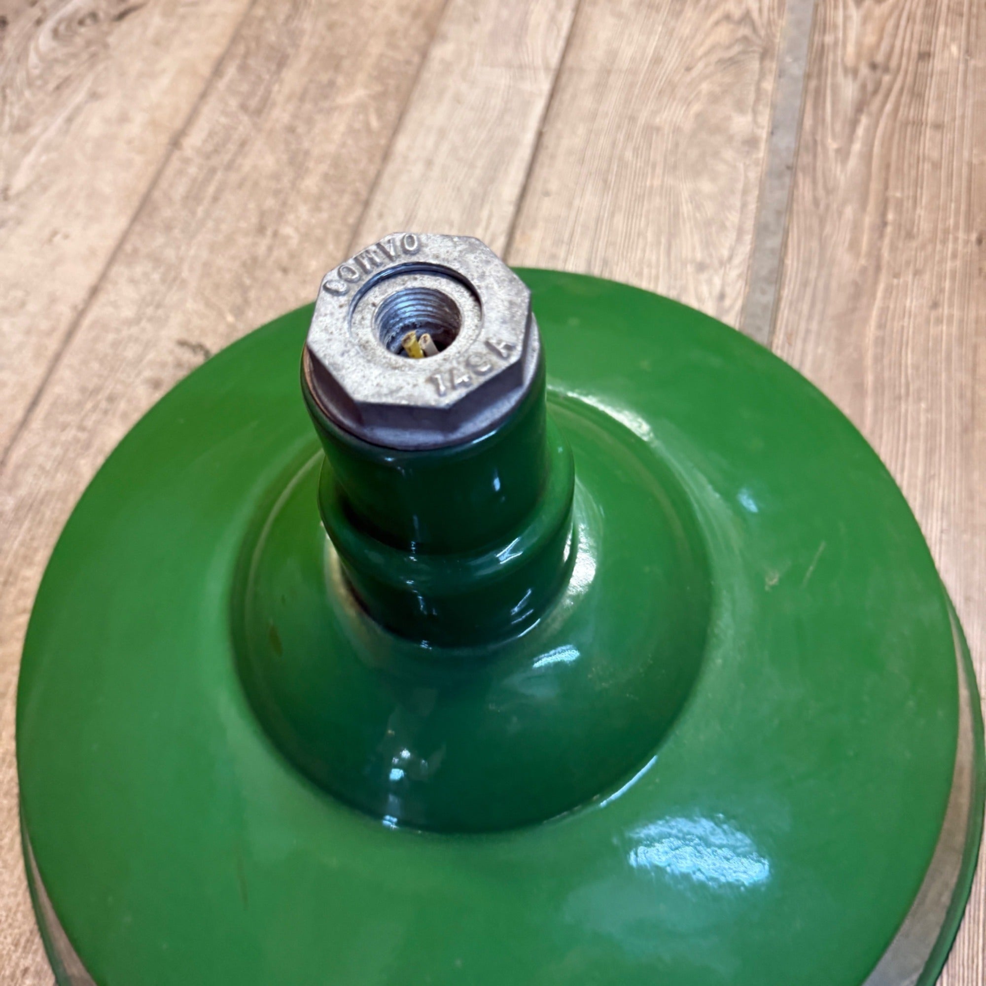 Vintage 18" Green Porcelain Enamel Industrial Barn Light Gas Station Oil and Gas
