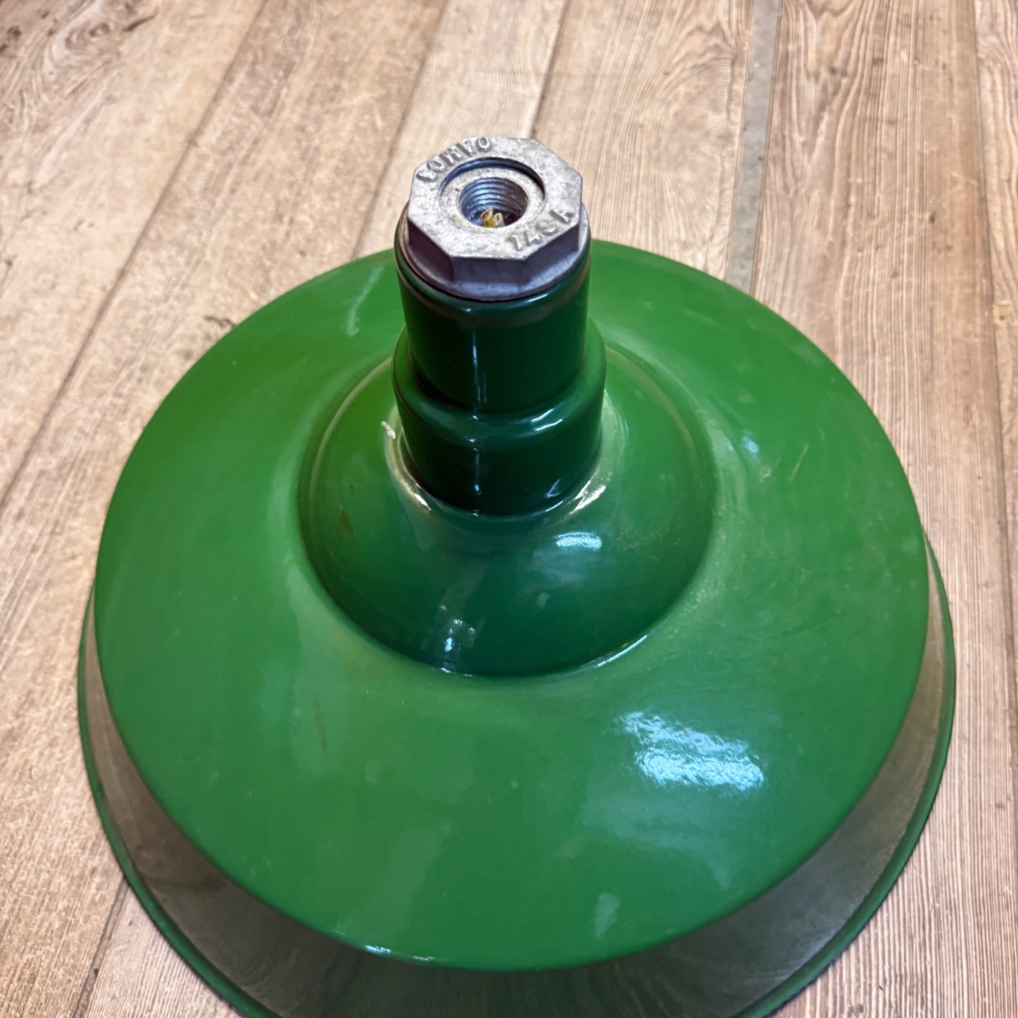 Vintage 18" Green Porcelain Enamel Industrial Barn Light Gas Station Oil and Gas