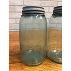 Antique Vintage Early Ball Jar Pair Crude Blue Glass