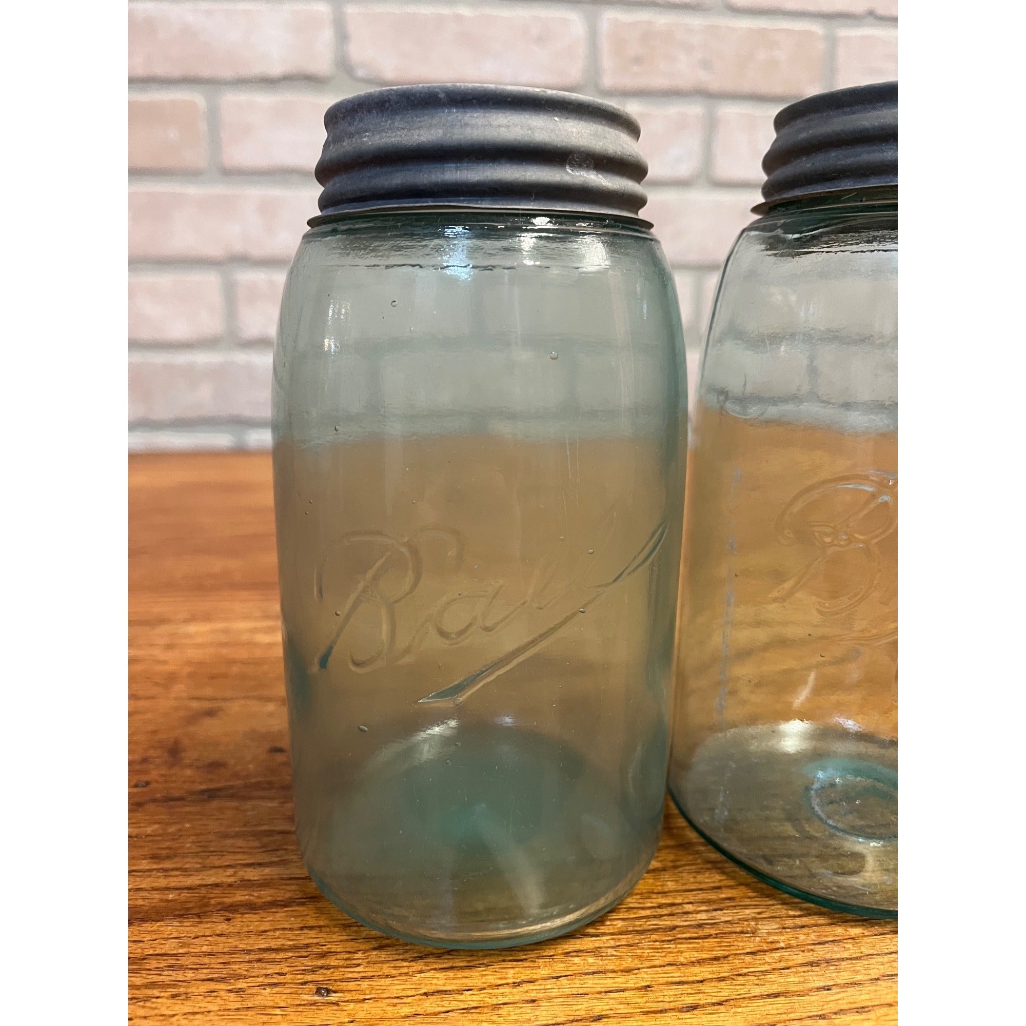 Antique Vintage Early Ball Jar Pair Crude Blue Glass
