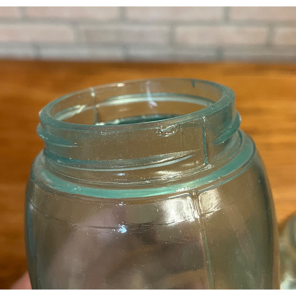 Antique Vintage Early Ball Jar Pair Crude Blue Glass