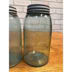 Antique Vintage Early Ball Jar Pair Crude Blue Glass