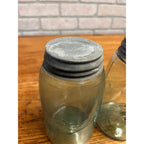 Antique Vintage Early Ball Jar Pair Crude Blue Glass