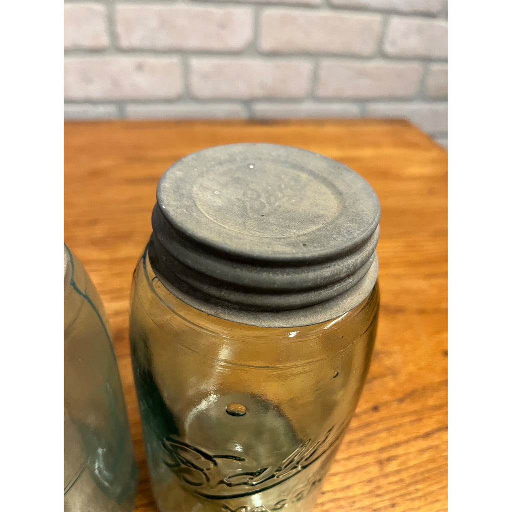 Antique Vintage Early Ball Jar Pair Crude Blue Glass