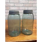 Antique Vintage Early Ball Jar Pair Crude Blue Glass