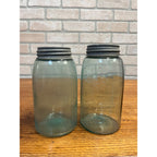 Antique Vintage Early Ball Jar Pair Crude Blue Glass