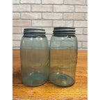 Antique Vintage Early Ball Jar Pair Crude Blue Glass