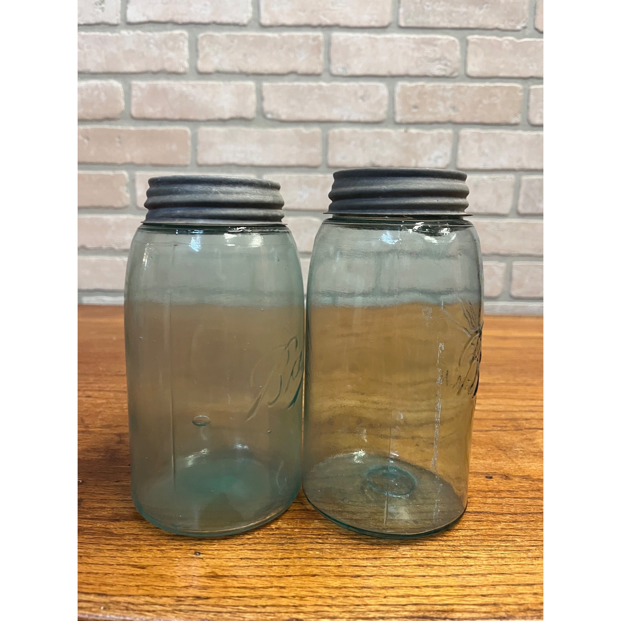 Antique Vintage Early Ball Jar Pair Crude Blue Glass